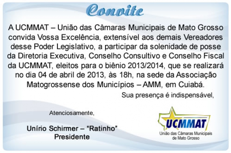 Nesta quinta-feira (4) tem a posse da nova diretoria da UCMMAT